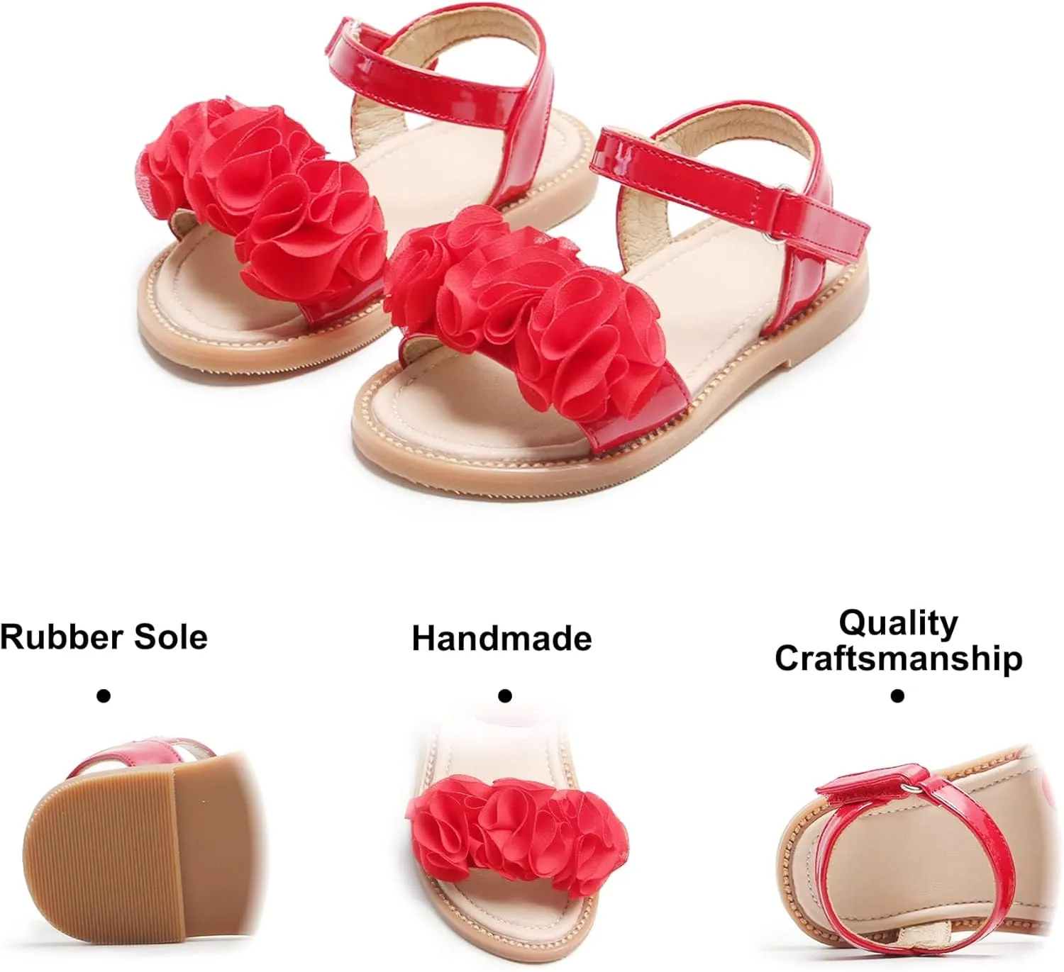 Felix & Flora Toddler Girls Sandals Soft Rubber Flats Summer Baby Flower Girl Shoes.