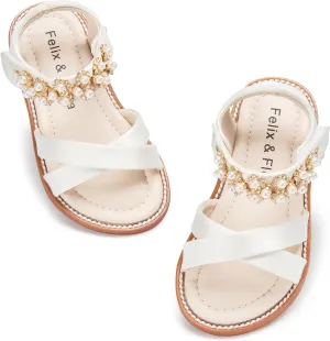 Felix & Flora Toddler Girls Sandals Soft Rubber Flats Summer Baby Flower Girl Shoes.