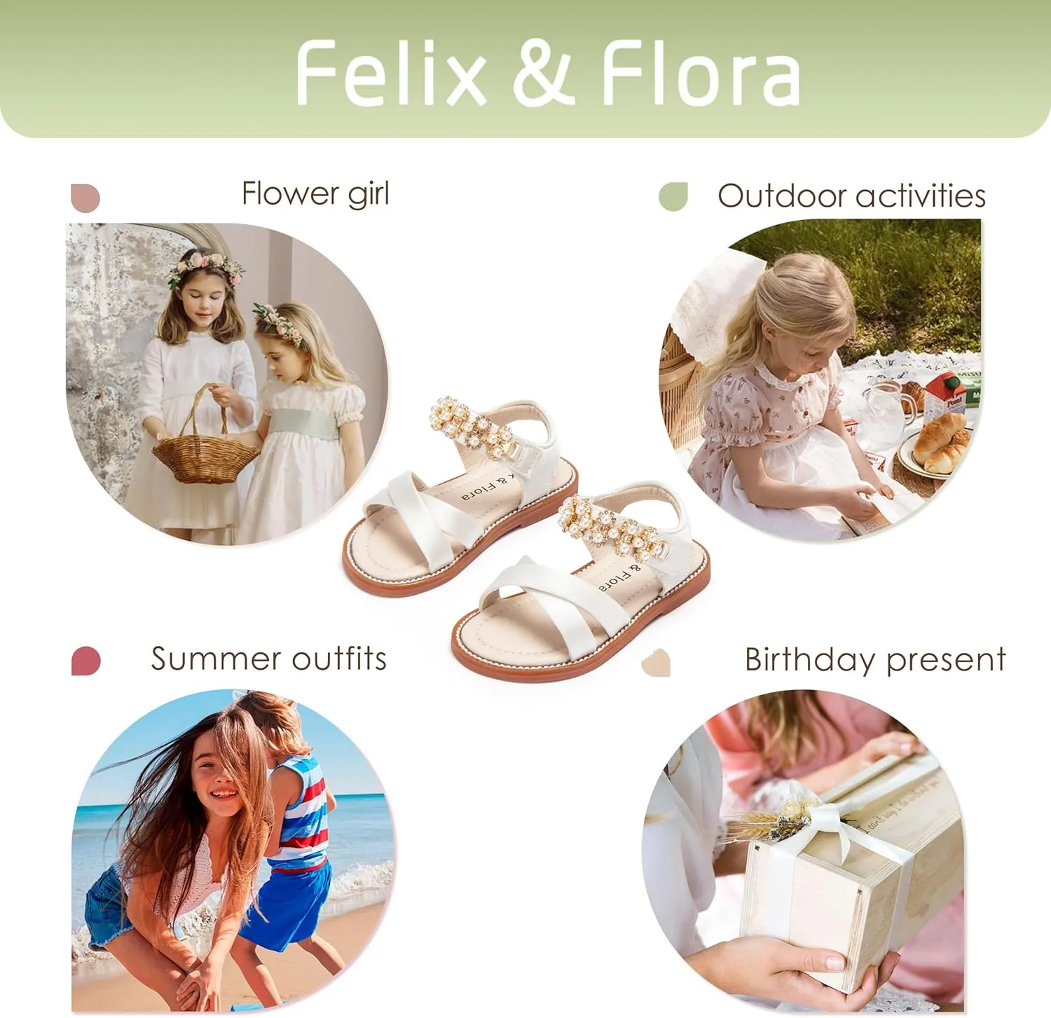 Felix & Flora Toddler Girls Sandals Soft Rubber Flats Summer Baby Flower Girl Shoes.