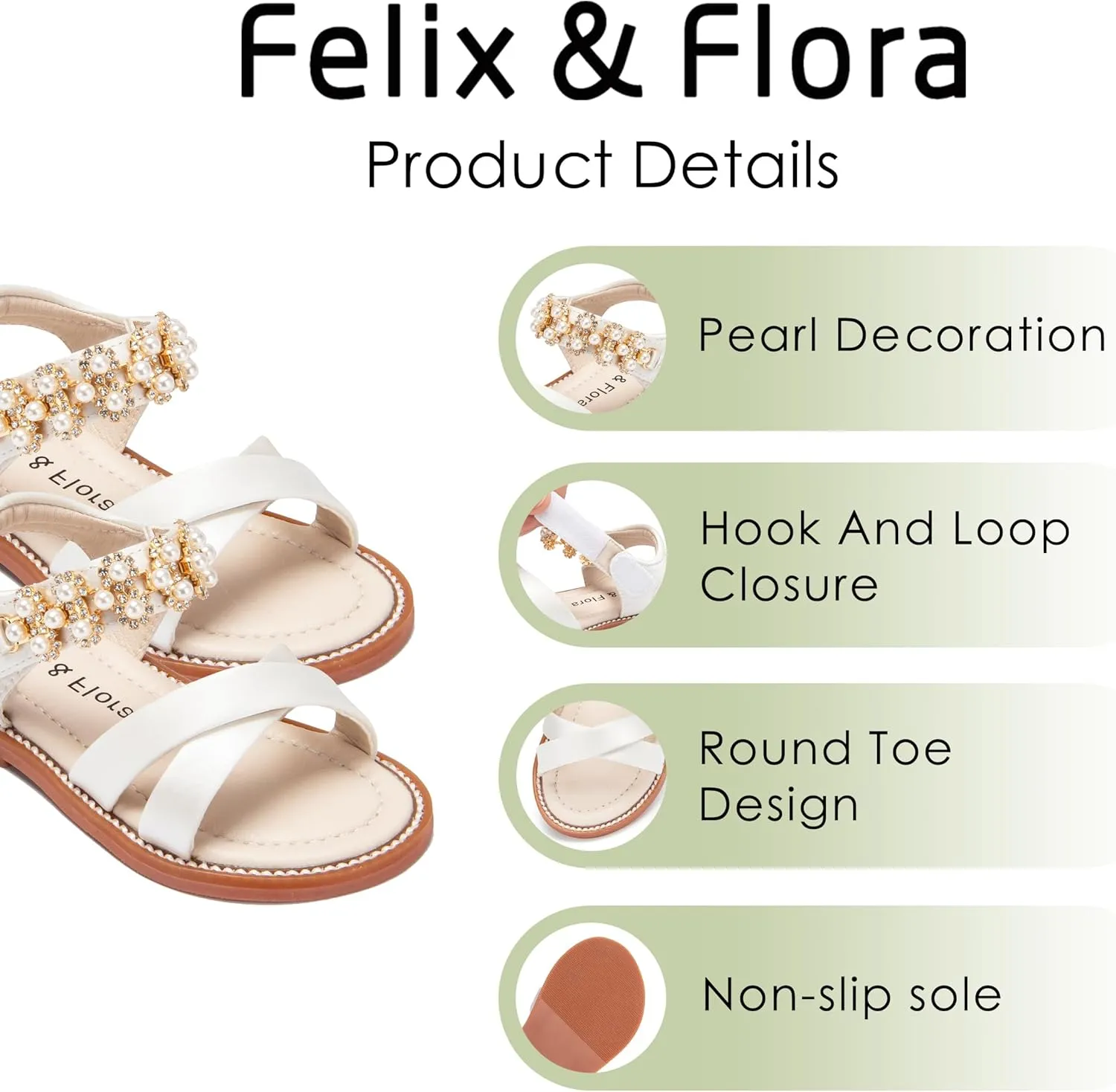 Felix & Flora Toddler Girls Sandals Soft Rubber Flats Summer Baby Flower Girl Shoes.