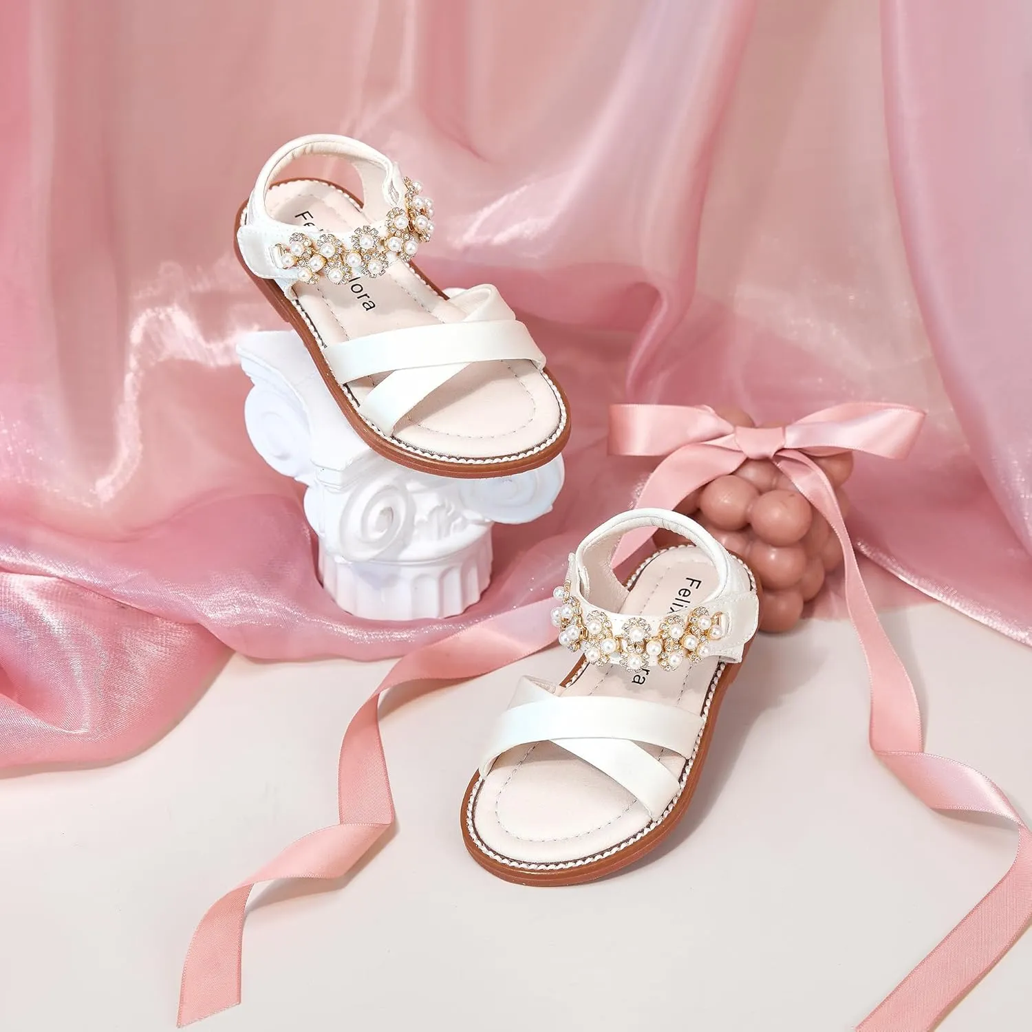 Felix & Flora Toddler Girls Sandals Soft Rubber Flats Summer Baby Flower Girl Shoes.