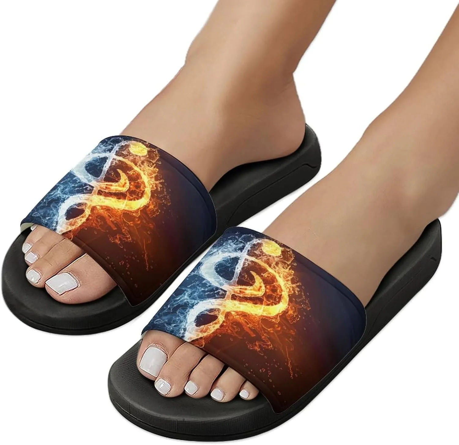Fire Water Music Note Home Slipper PVC Shower Slipper Non-Slip Open Toe Slipper Soft Sole Pool Sandals for Men Women