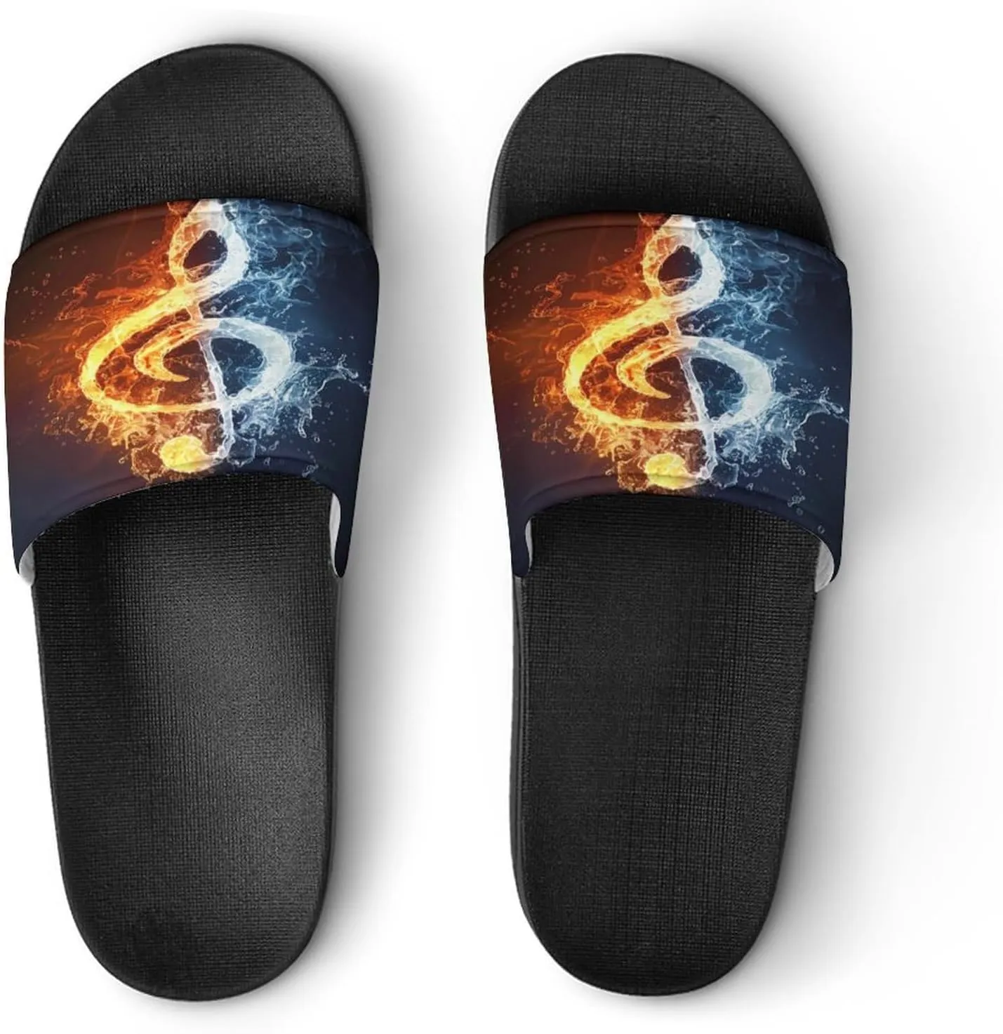 Fire Water Music Note Home Slipper PVC Shower Slipper Non-Slip Open Toe Slipper Soft Sole Pool Sandals for Men Women