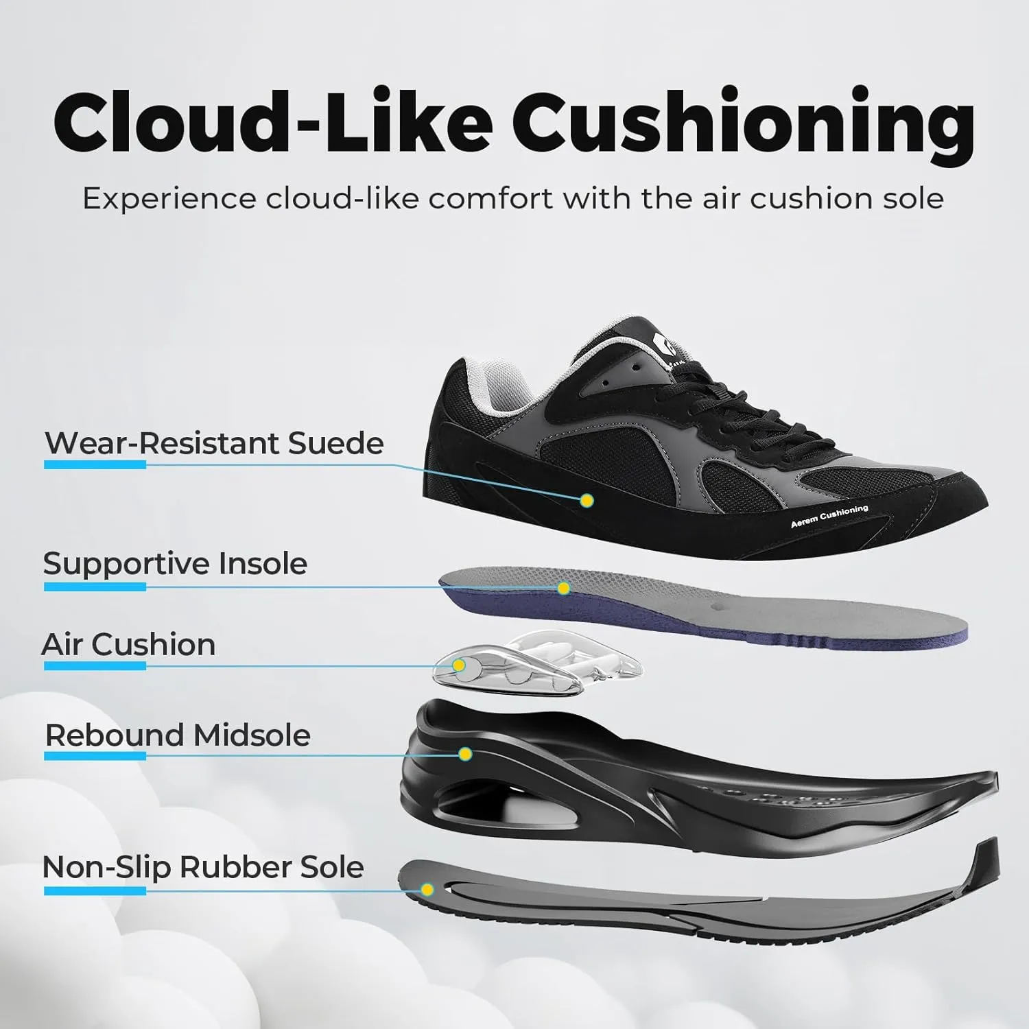 FitVille Extra Wide Walking Shoes for Men Wide Width Air Cushion Sneakers Gym Workout Shoes for Plantar Fasciitis - HeelAero V1