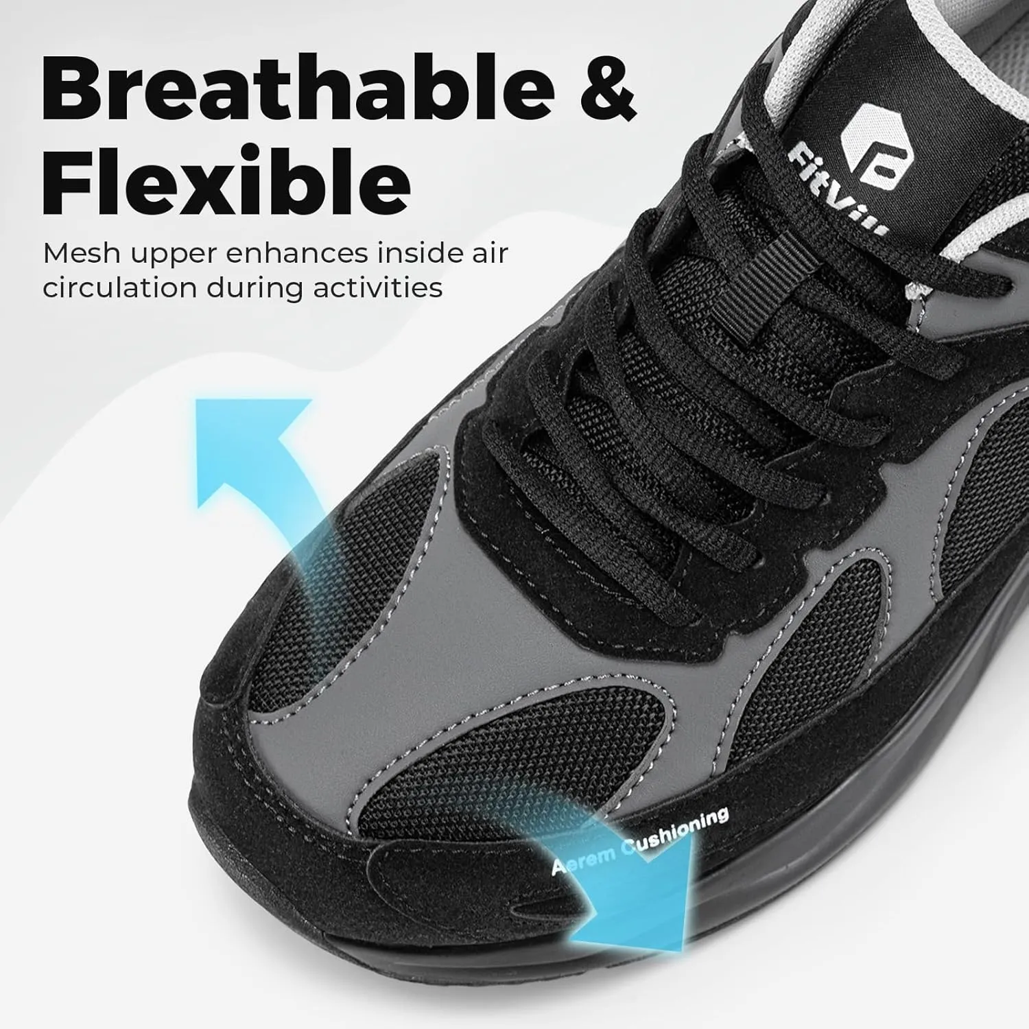 FitVille Extra Wide Walking Shoes for Men Wide Width Air Cushion Sneakers Gym Workout Shoes for Plantar Fasciitis - HeelAero V1