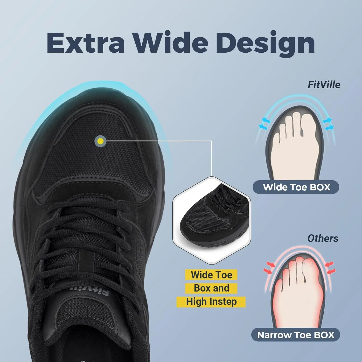 FitVille Extra Wide Walking Shoes Men's Wide Width Workout Sneakers with Arch Support for Flat Feet Heel Pain Relief - Rebound NEO V2