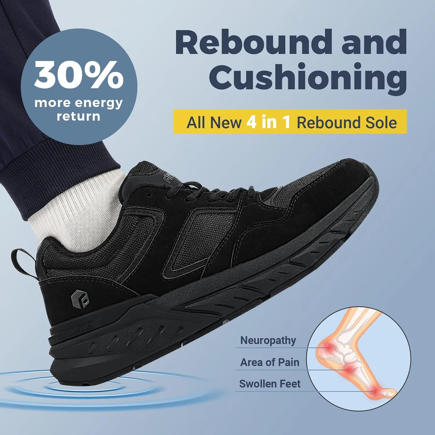 FitVille Extra Wide Walking Shoes Men's Wide Width Workout Sneakers with Arch Support for Flat Feet Heel Pain Relief - Rebound NEO V2