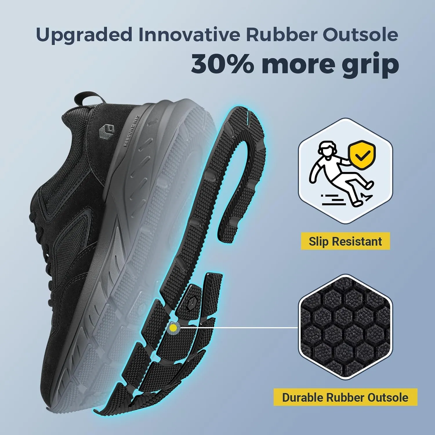 FitVille Extra Wide Walking Shoes Men's Wide Width Workout Sneakers with Arch Support for Flat Feet Heel Pain Relief - Rebound NEO V2