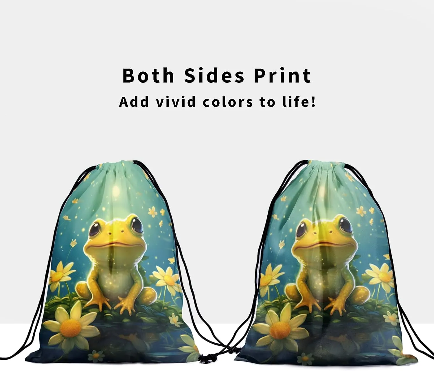 Floral Frog Drawstring Grip Bags - Starry Frog Animal String Bag Daisy Flower Sports Storage Bags Lightweight Durable Cinch Bag