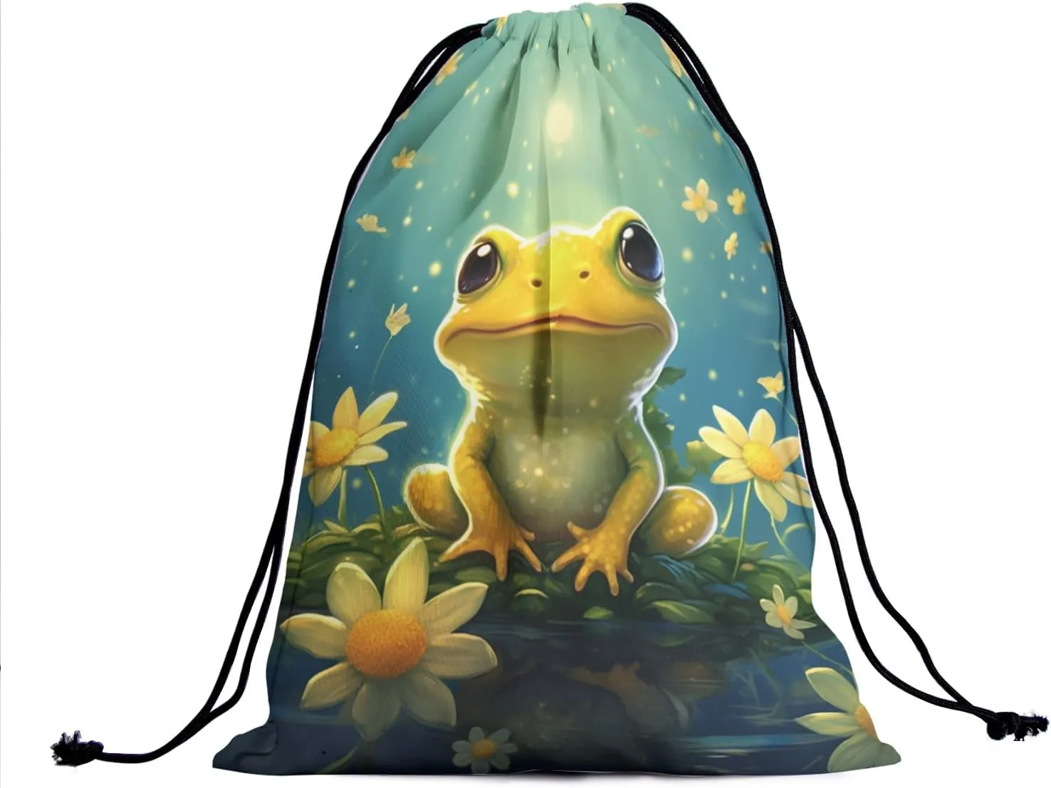 Floral Frog Drawstring Grip Bags - Starry Frog Animal String Bag Daisy Flower Sports Storage Bags Lightweight Durable Cinch Bag