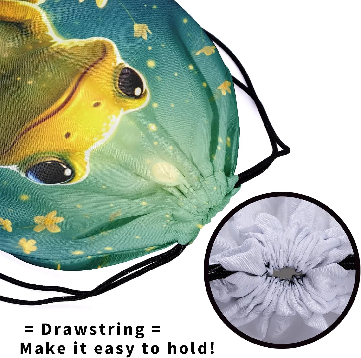 Floral Frog Drawstring Grip Bags - Starry Frog Animal String Bag Daisy Flower Sports Storage Bags Lightweight Durable Cinch Bag