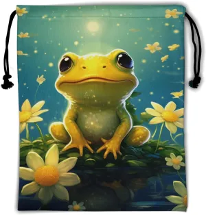 Floral Frog Drawstring Grip Bags - Starry Frog Animal String Bag Daisy Flower Sports Storage Bags Lightweight Durable Cinch Bag