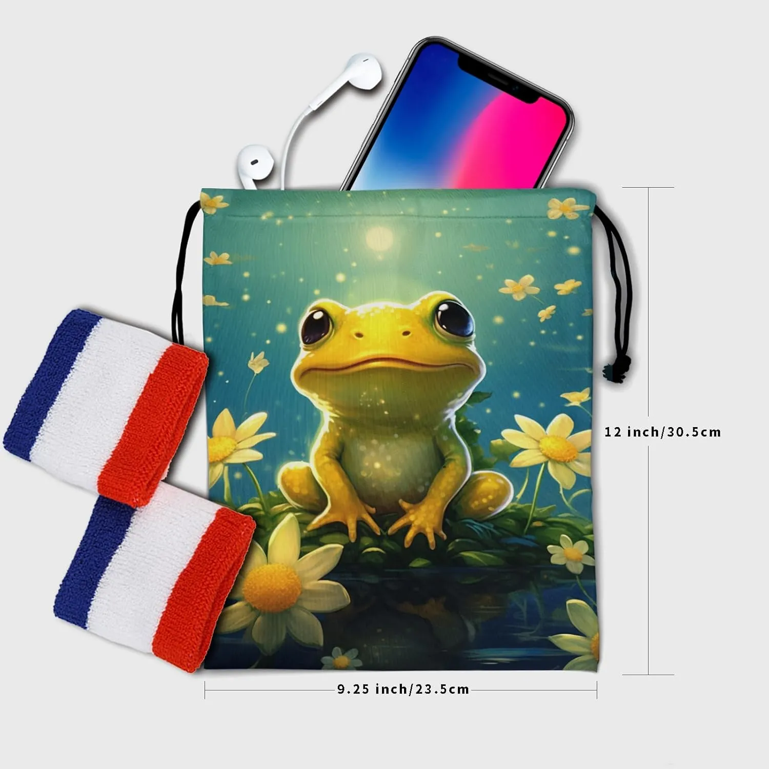 Floral Frog Drawstring Grip Bags - Starry Frog Animal String Bag Daisy Flower Sports Storage Bags Lightweight Durable Cinch Bag