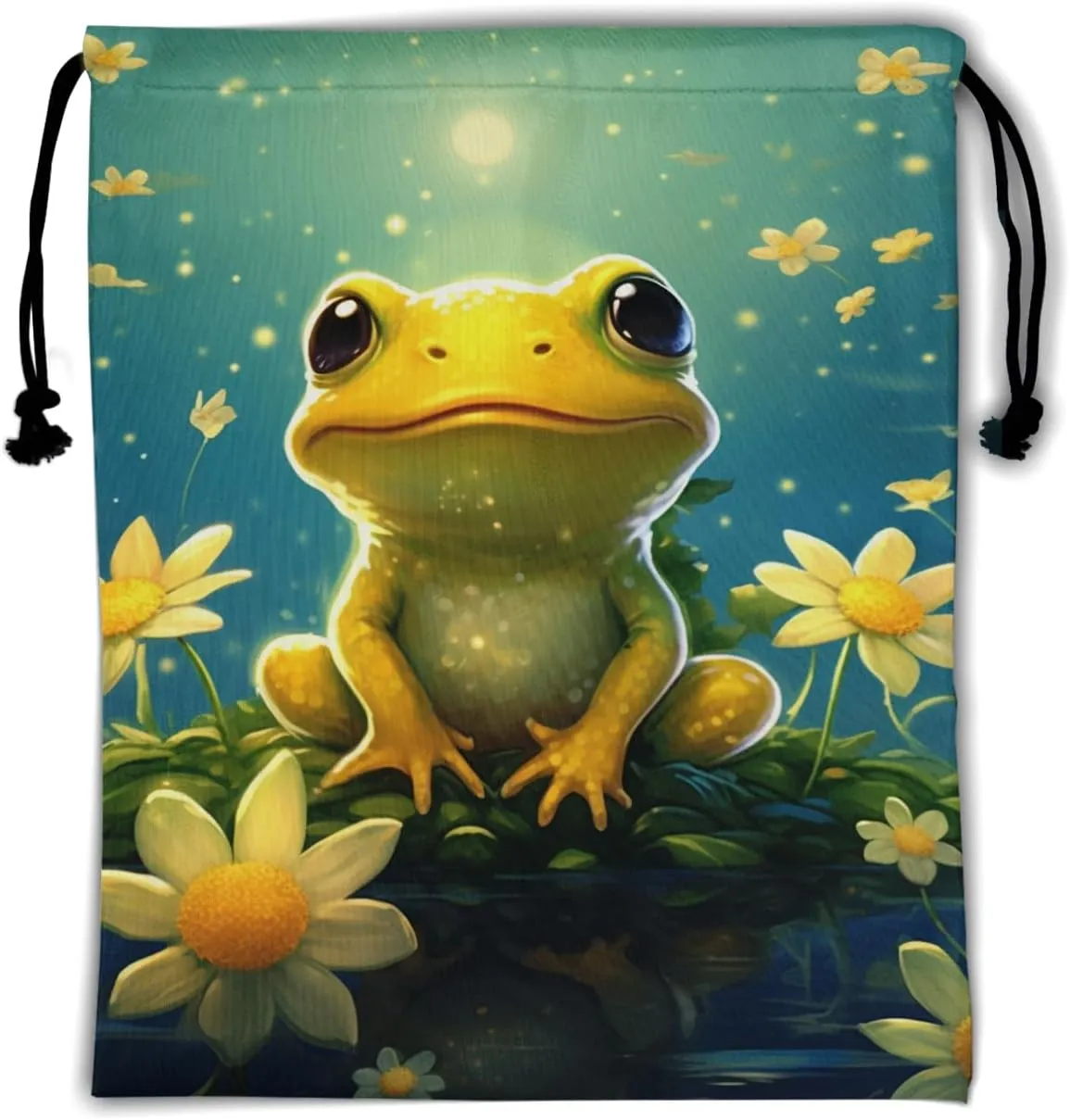 Floral Frog Drawstring Grip Bags - Starry Frog Animal String Bag Daisy Flower Sports Storage Bags Lightweight Durable Cinch Bag