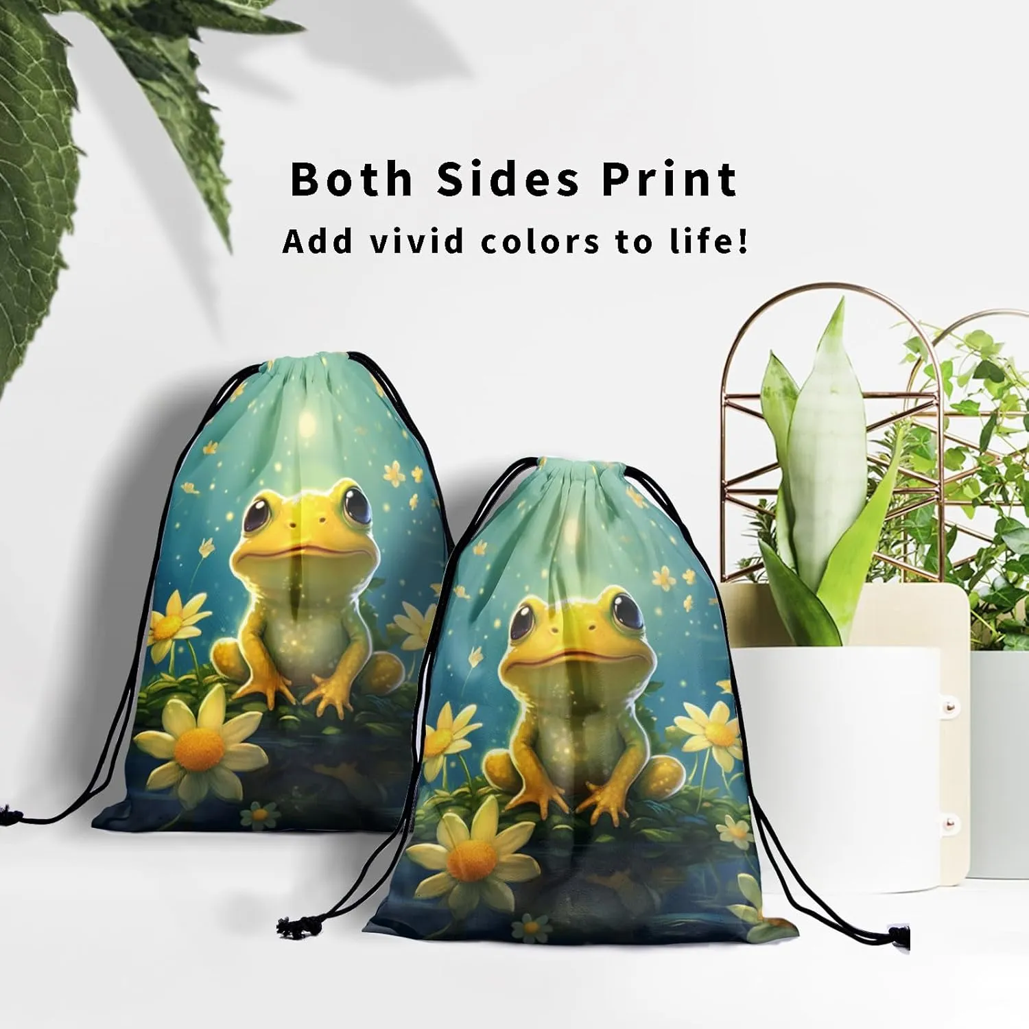 Floral Frog Drawstring Grip Bags - Starry Frog Animal String Bag Daisy Flower Sports Storage Bags Lightweight Durable Cinch Bag