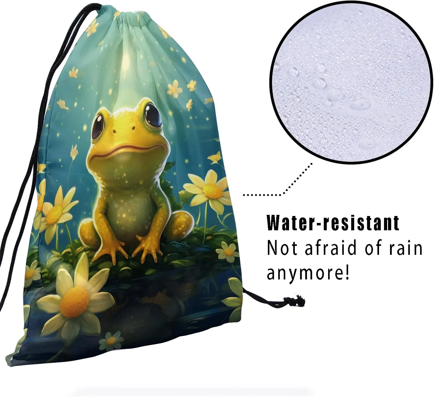 Floral Frog Drawstring Grip Bags - Starry Frog Animal String Bag Daisy Flower Sports Storage Bags Lightweight Durable Cinch Bag