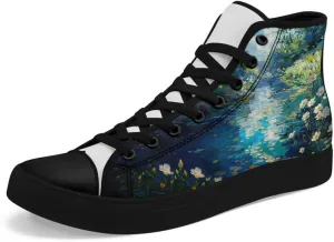 Flower Art High Top Canvas Sneakers Lace Up Classic Casual Walking Shoes Fashion Ladies Girls Flat Running Trainers
