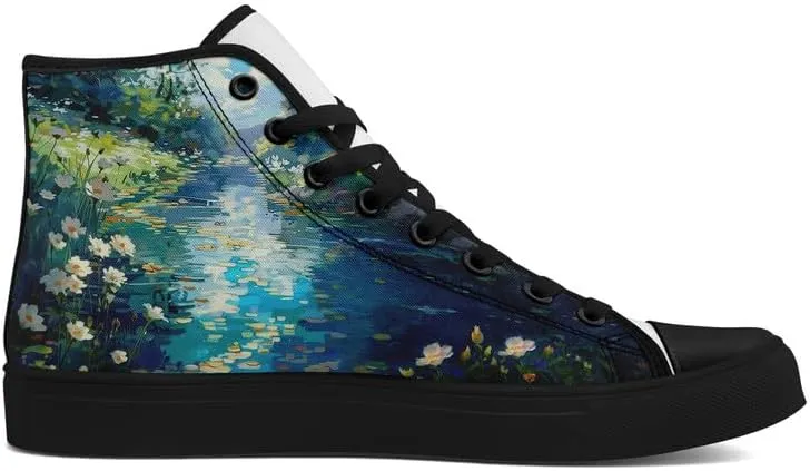 Flower Art High Top Canvas Sneakers Lace Up Classic Casual Walking Shoes Fashion Ladies Girls Flat Running Trainers