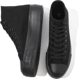 FRACORA Womens High Top Canvas Shoes White Black Platform Sneakers Lace Up Shoes for Women