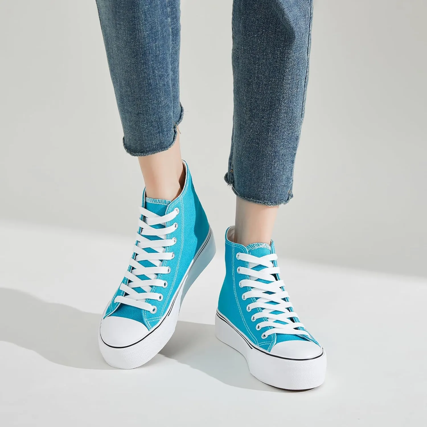 FRACORA Womens High Top Canvas Shoes White Black Platform Sneakers Lace Up Shoes for Women