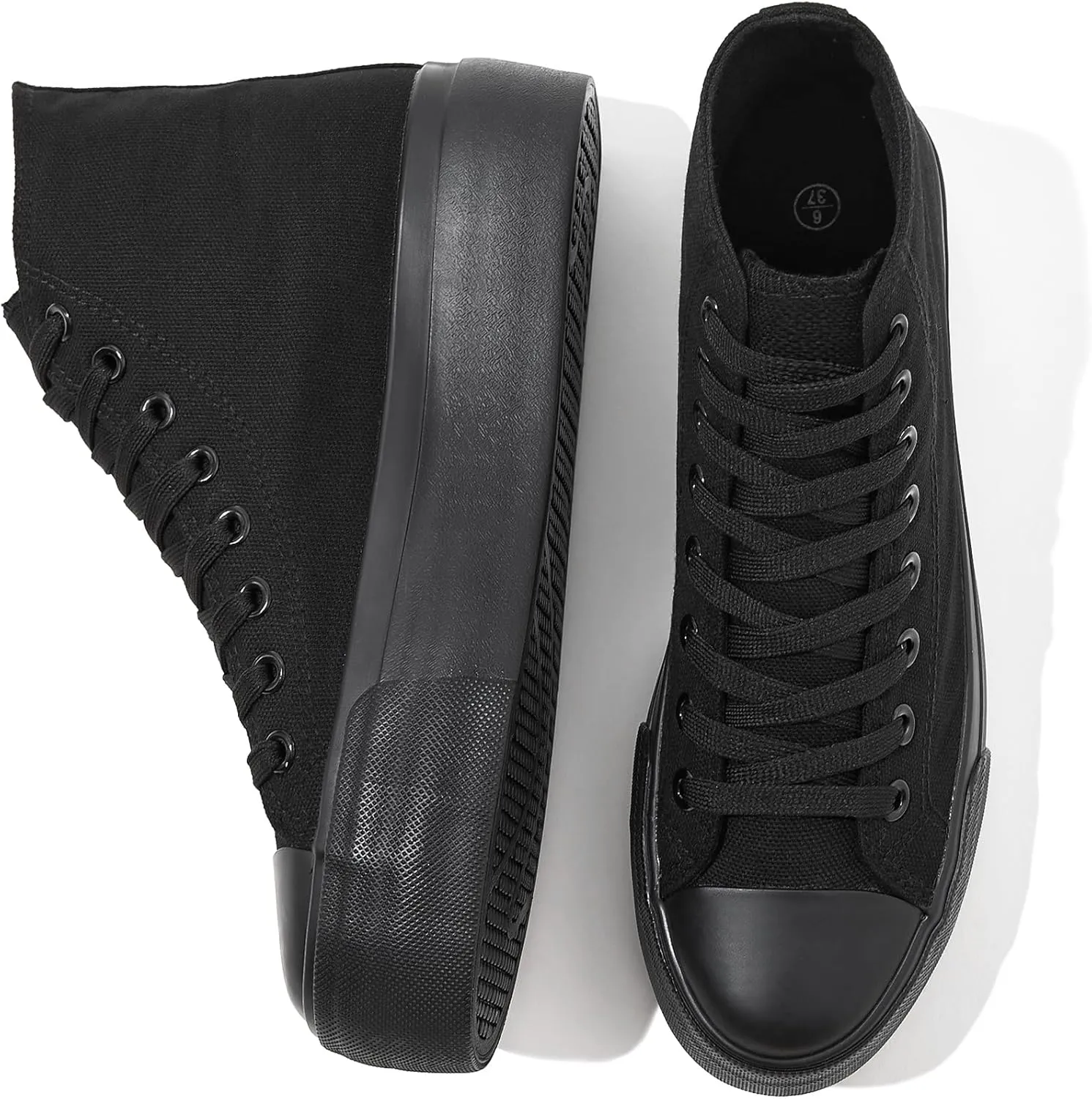 FRACORA Womens High Top Canvas Shoes White Black Platform Sneakers Lace Up Shoes for Women
