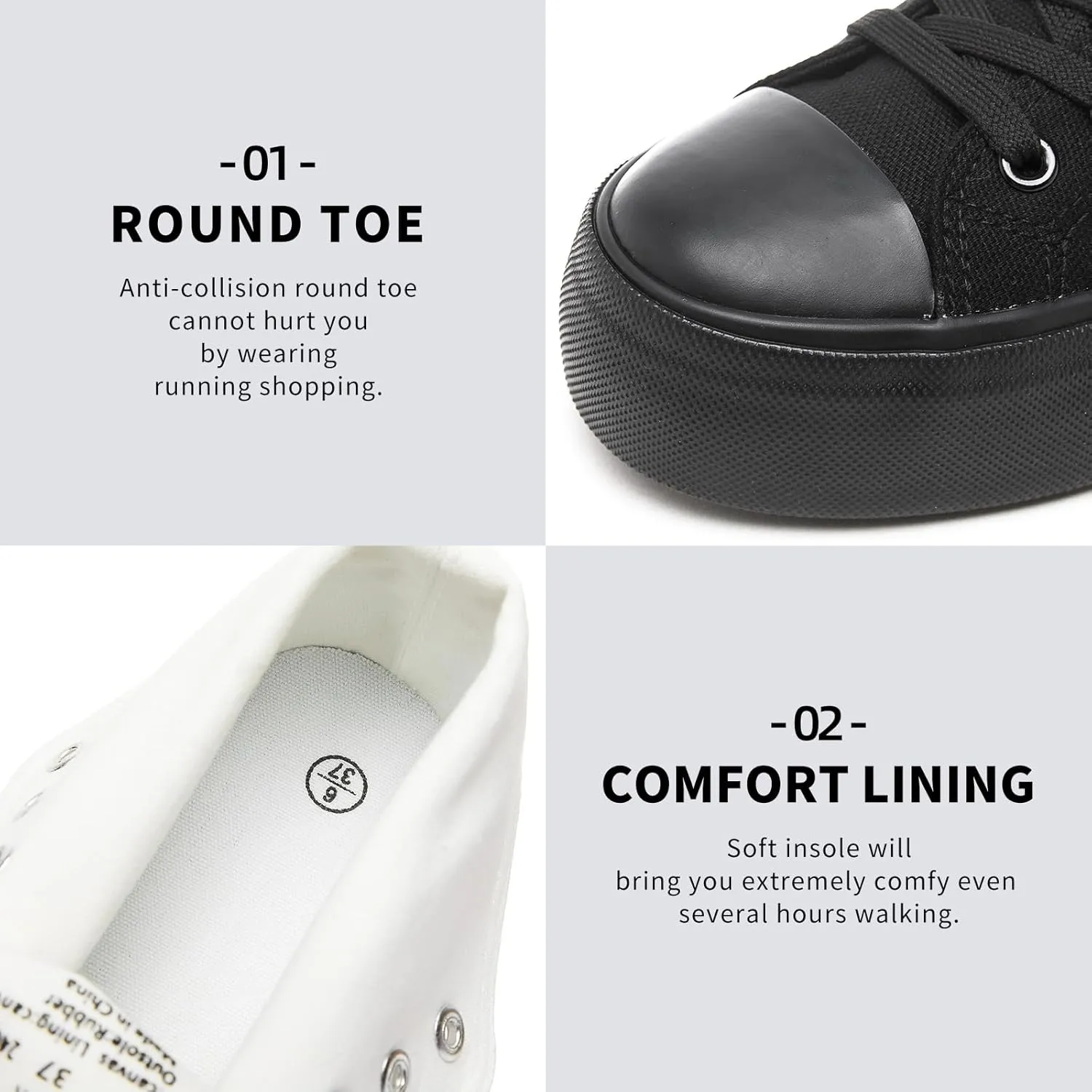 FRACORA Womens High Top Canvas Shoes White Black Platform Sneakers Lace Up Shoes for Women