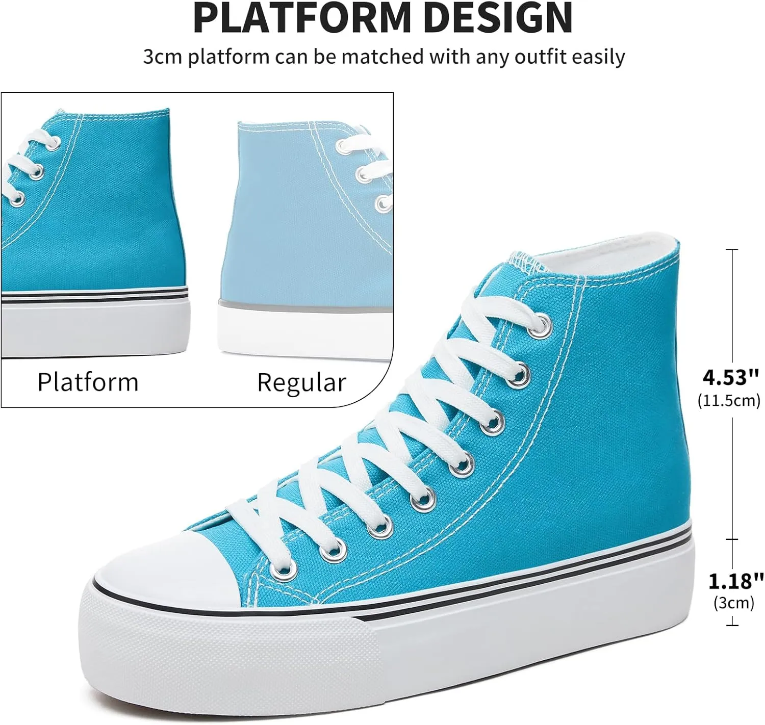 FRACORA Womens High Top Canvas Shoes White Black Platform Sneakers Lace Up Shoes for Women
