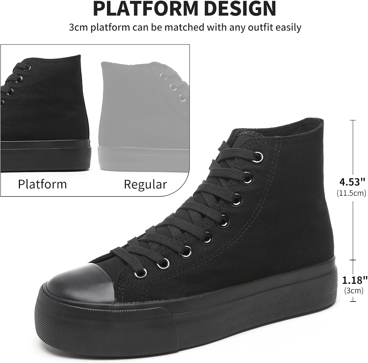FRACORA Womens High Top Canvas Shoes White Black Platform Sneakers Lace Up Shoes for Women