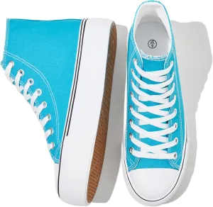 FRACORA Womens High Top Canvas Shoes White Black Platform Sneakers Lace Up Shoes for Women