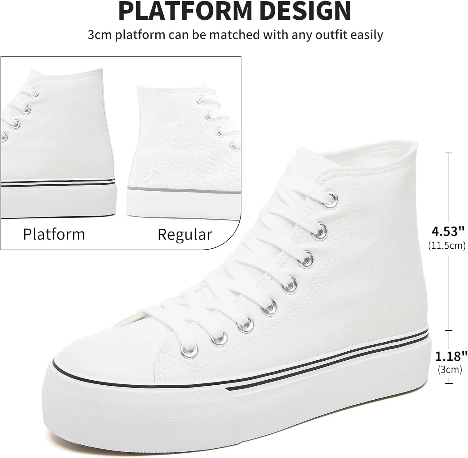 FRACORA Womens High Top Canvas Shoes White Black Platform Sneakers Lace Up Shoes for Women