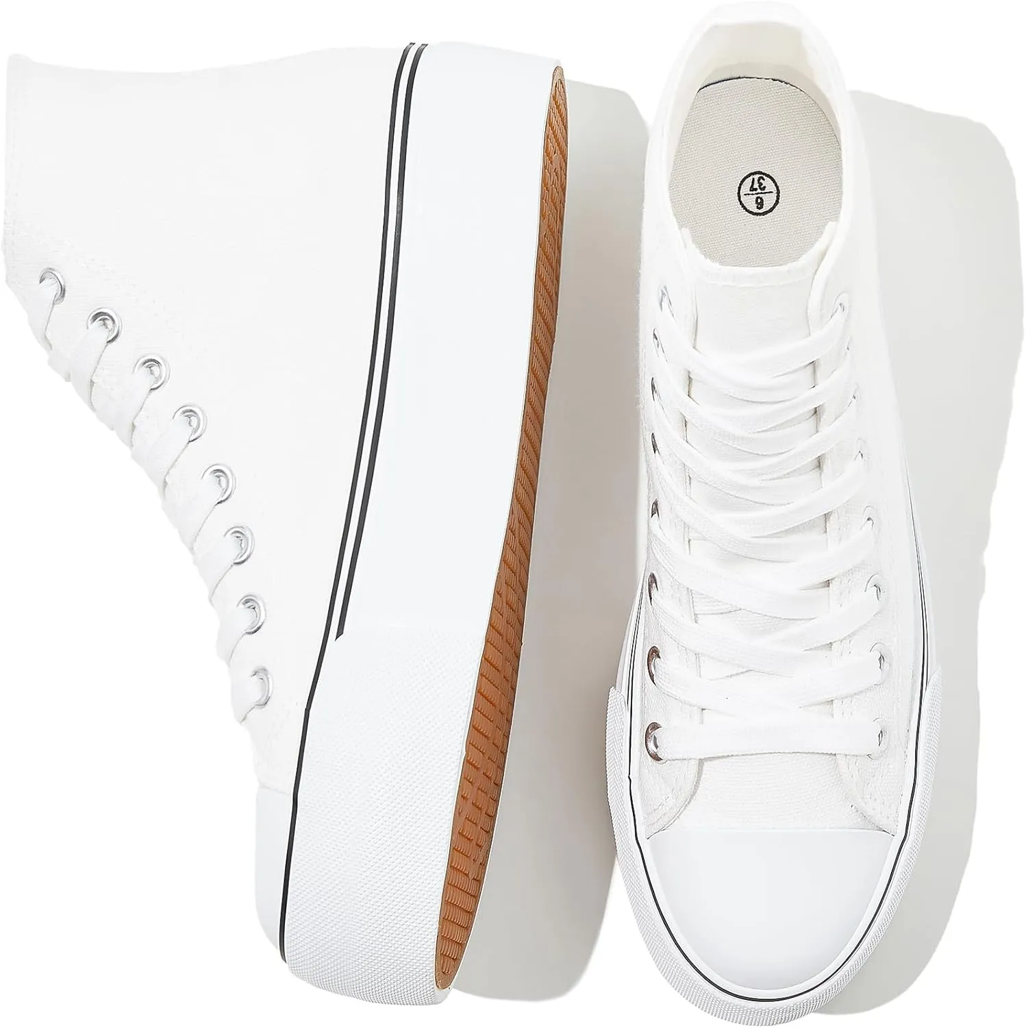 FRACORA Womens High Top Canvas Shoes White Black Platform Sneakers Lace Up Shoes for Women