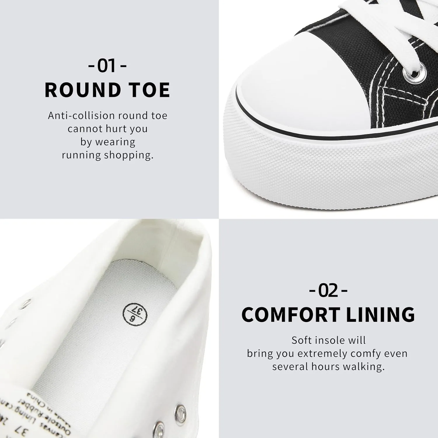 FRACORA Womens High Top Canvas Shoes White Black Platform Sneakers Lace Up Shoes for Women