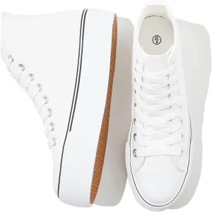 FRACORA Womens High Top Canvas Shoes White Black Platform Sneakers Lace Up Shoes for Women