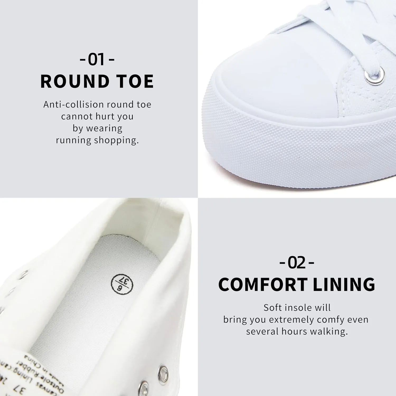 FRACORA Womens High Top Canvas Shoes White Black Platform Sneakers Lace Up Shoes for Women