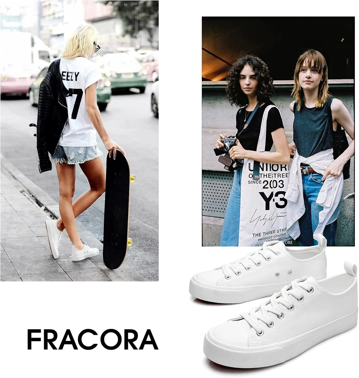 FRACORA Women's PU Leather Tennis Shoes Low Top lace up Casual Shoes Comfortable Fashion Sneaker