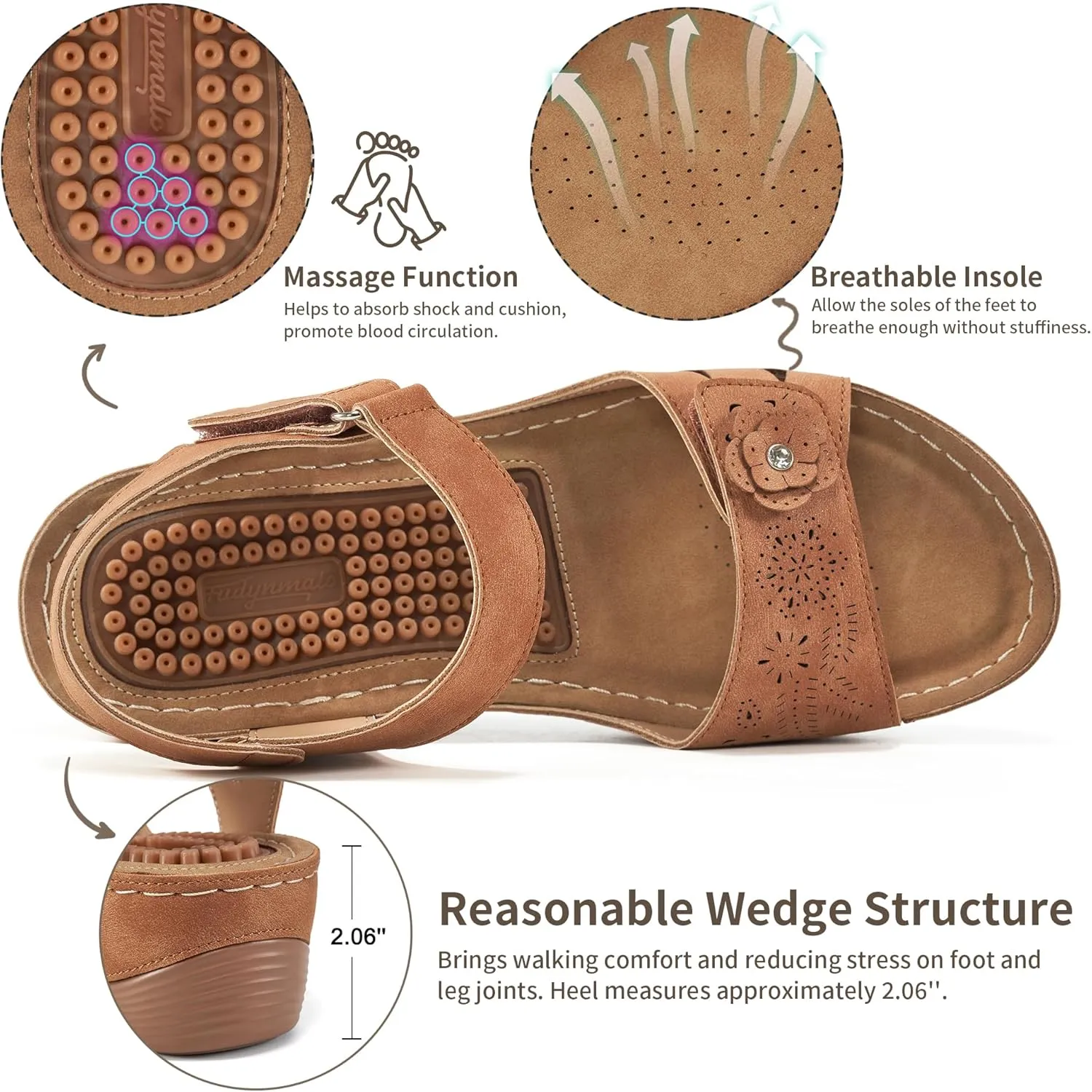FUDYNMALC Sandals for Women Orthopedic Shoes: Comfortable Dressy Womens Wedge Sandal Summer Walking Wedges - Casual Platform Sandals with Adjustable Hook Loop