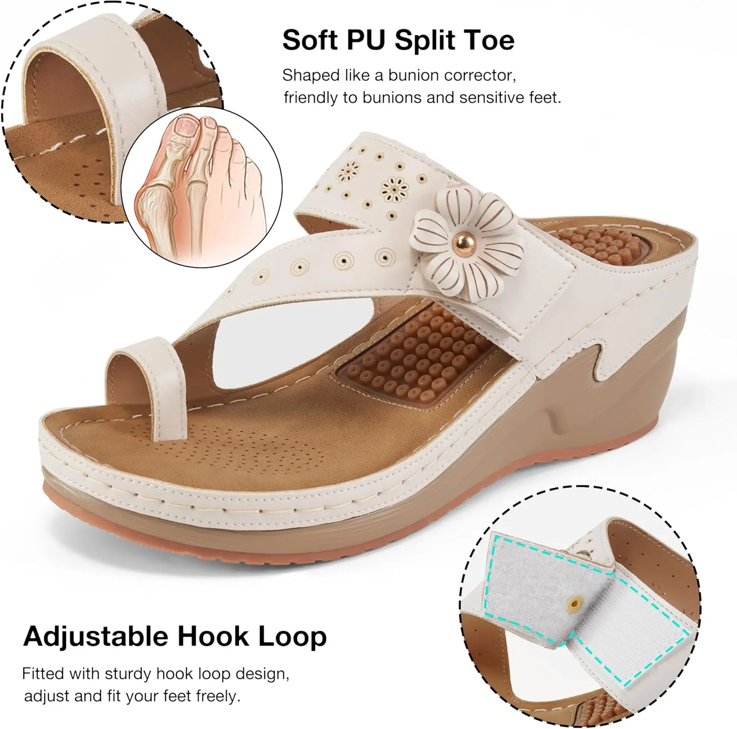 FUDYNMALC Sandals Women Wedge Shoes: Comfortable Womens Orthopedic Sandal Dressy Summer Flip Flops Fashion Walking Wedges with Adjustable