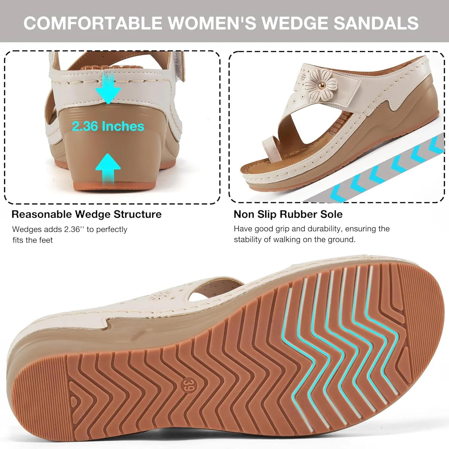 FUDYNMALC Sandals Women Wedge Shoes: Comfortable Womens Orthopedic Sandal Dressy Summer Flip Flops Fashion Walking Wedges with Adjustable