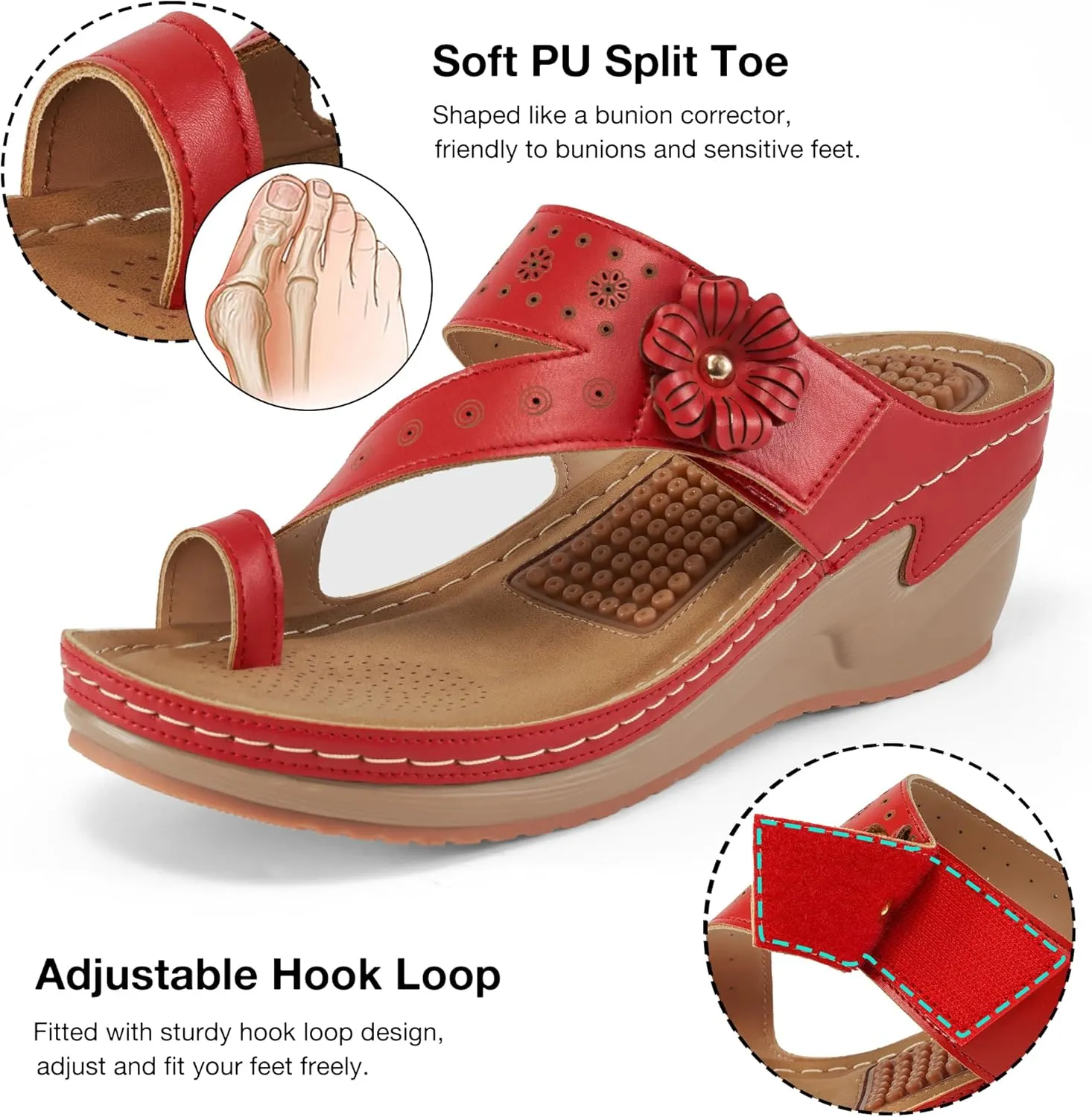FUDYNMALC Sandals Women Wedge Shoes: Comfortable Womens Orthopedic Sandal Dressy Summer Flip Flops Fashion Walking Wedges with Adjustable