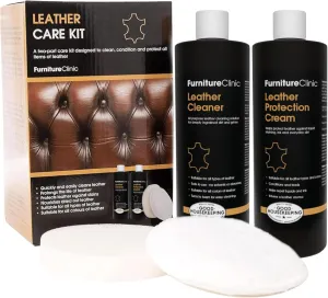 Furniture Clinic Large Leather Care Kit | Leather Cleaner   Conditioning Protection Cream for Furniture | Two 17oz Bottles   1 Sponge & 1 Cloth | Restore Leather Couches, Car Seats, Jackets, & Boots
