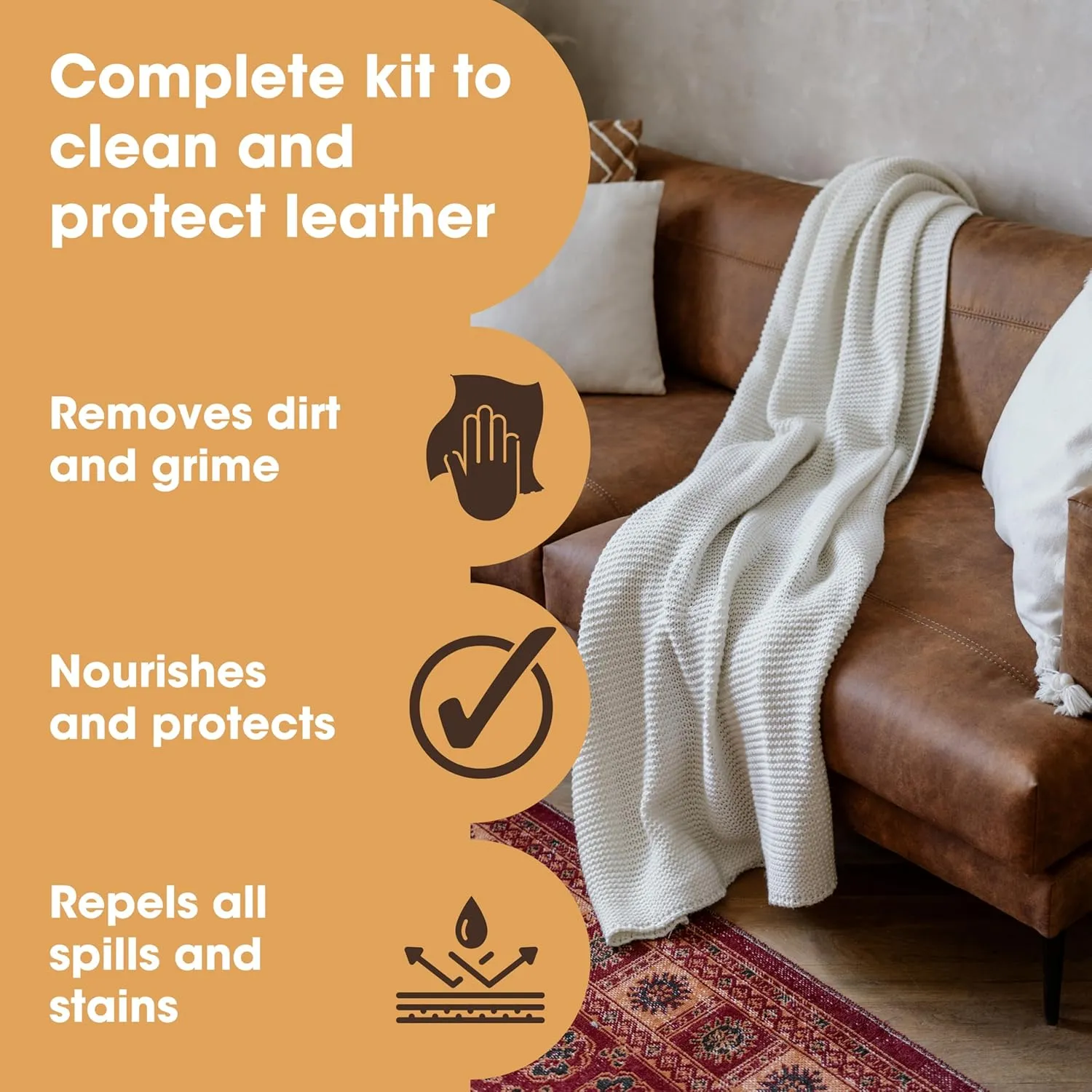 Furniture Clinic Large Leather Care Kit | Leather Cleaner   Conditioning Protection Cream for Furniture | Two 17oz Bottles   1 Sponge & 1 Cloth | Restore Leather Couches, Car Seats, Jackets, & Boots