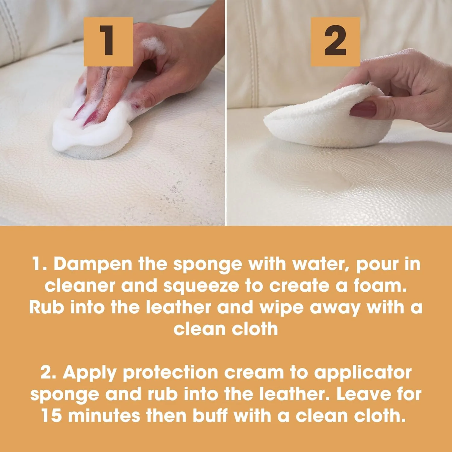 Furniture Clinic Large Leather Care Kit | Leather Cleaner   Conditioning Protection Cream for Furniture | Two 17oz Bottles   1 Sponge & 1 Cloth | Restore Leather Couches, Car Seats, Jackets, & Boots
