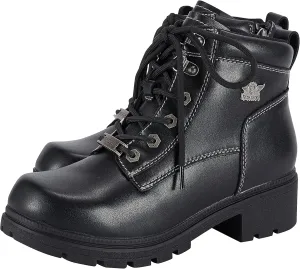 GARGOYLE BELLS Women's Motorcycle Ankle Boots with Zipper, Black Lace-up Biker Boots with Low Heel for Ladies