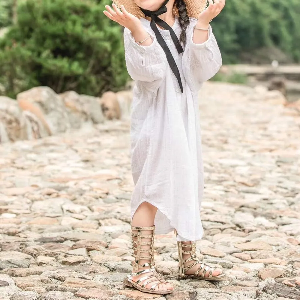 Girls Knee High Top Rivet Gladiator Sandals Fashion Summer Dress Flats Girls Zipper Boots Shoes