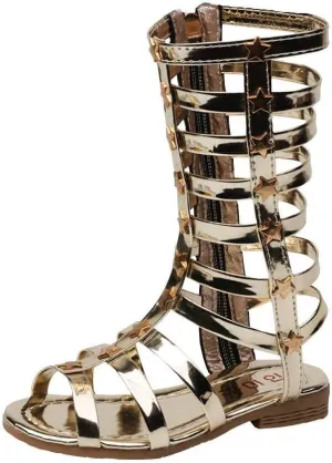 Girls Knee High Top Rivet Gladiator Sandals Fashion Summer Dress Flats Girls Zipper Boots Shoes