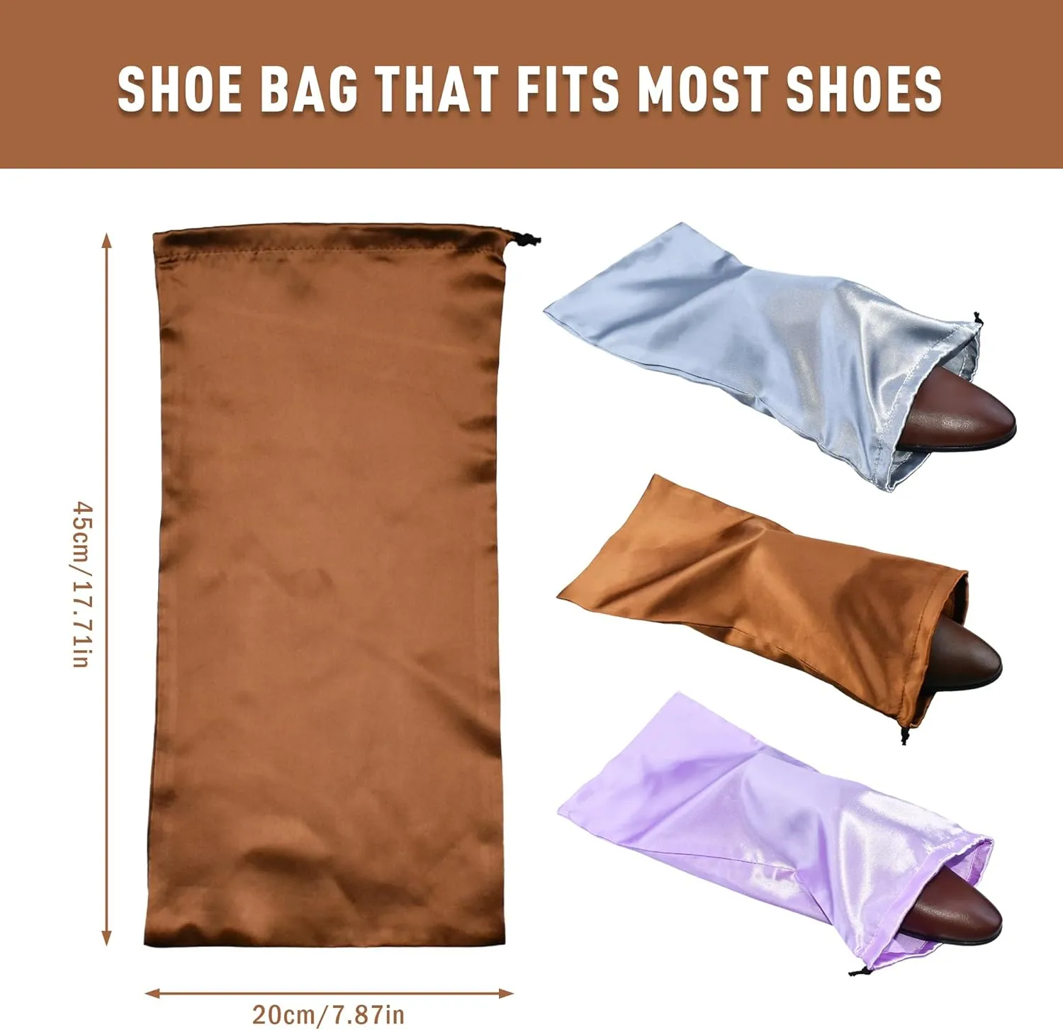 GONGKANGYUAN 10 Pack Shoe Bags for Travel Satin Fabric Shoe Bag with Drawstring for Men Women Travel Protecting Storing Shoes (Brown)