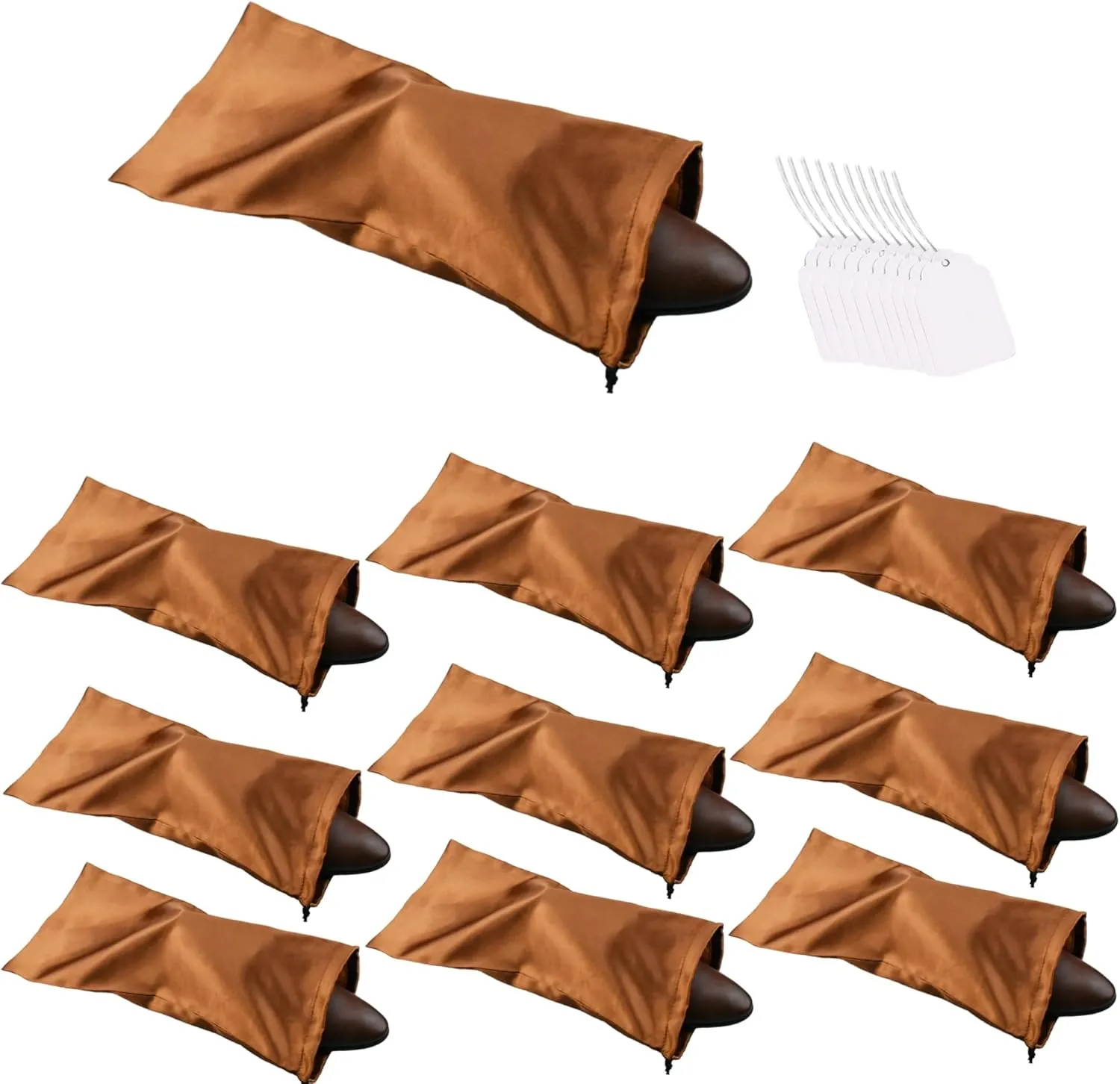 GONGKANGYUAN 10 Pack Shoe Bags for Travel Satin Fabric Shoe Bag with Drawstring for Men Women Travel Protecting Storing Shoes (Brown)