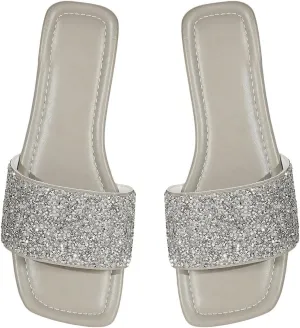 GORGLITTER Glitter Sandals Sparkly Sandals Casual Rhinestone Slides Bling Open Toe Sandals