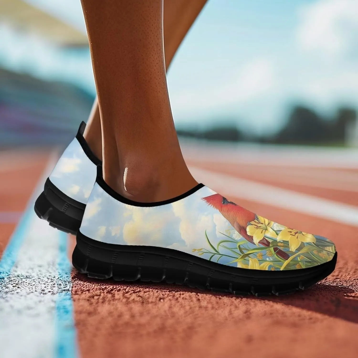 GOSTONG Floral Art Sneakers for Women Comfy Soft Sole Non Slip Walking Sneakers for Outdoor Travel Easy Slip on Lightweight Indoor Loafers Black US 5.5-11.5