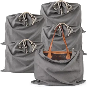 HAMBOLY 100% Cotton Bags 5 Pack Dust Cover Storage Pouch with Drawstring Closure for Packaging Handbags Purses Pocketbooks Shoes Boots, Grey (21 x 19 in)